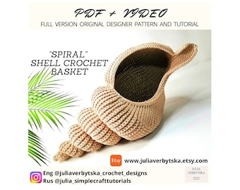 Video Tutorial and Written Pattern of my original "Spiral Shell Crochet Basket" photo tutorial, detailed instructions, close-up view.