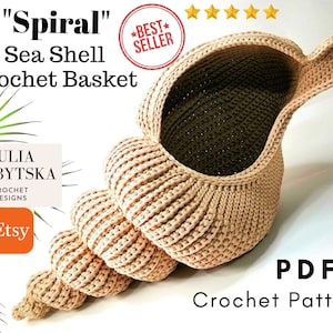 Spiral Shell Crochet Basket PhotoTutorial and written PDF Crochet Pattern, SimpleCraftTutorial, Perfect Gift Storage Container, HomeDecor image 1