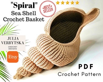 Spiral Shell Crochet Basket- PhotoTutorial and written PDF  Crochet Pattern, SimpleCraftTutorial, Perfect Gift Storage Container, HomeDecor