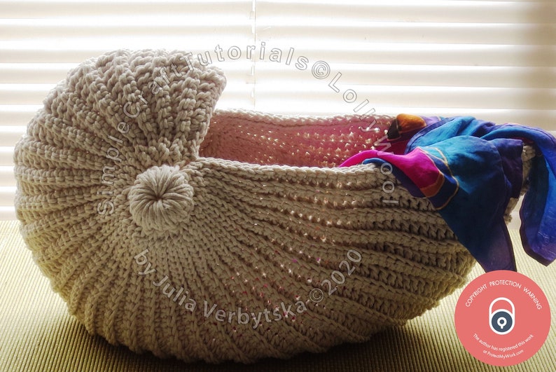 Nautilus Shell Crochet Basket Photo PDF Crochet Pattern, Detailed Photo Tutorial, Simple Crochet Pattern image 3