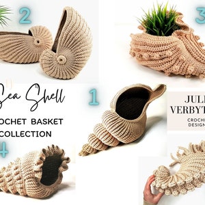 Entire 5 Seashell Basket Collection PDF Crochet Patterns 5 DIY projects for your sea themed home, ocean or beach decor, great gift idea image 1