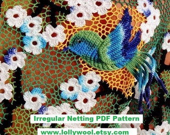 Irregular Netting Crochet PDF Pattern, Craft Tutorial for Irish Crochet Lace, Crochet Embellishment for Textile Items