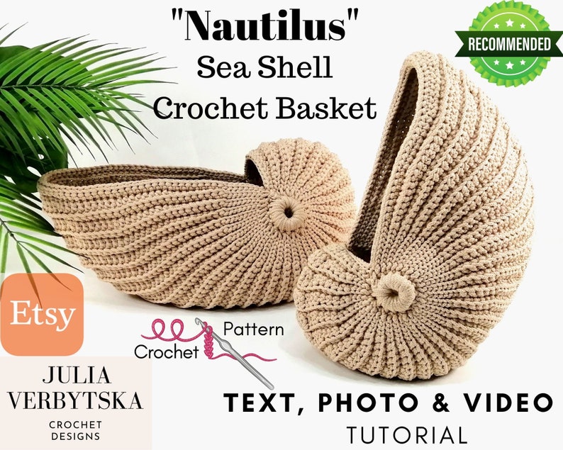 Nautilus Shell Crochet Basket Photo PDF Crochet Pattern, Detailed Photo Tutorial, Simple Crochet Pattern image 1