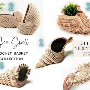 Choose ANY 3 Patterns to make Sea Shell Crochet Basket, Interesting craft tutorials with detailed  images, diagrams and  instructions.