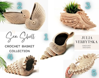 Choose ANY 3 Patterns to make Sea Shell Crochet Basket, Interesting craft tutorials with detailed  images, diagrams and  instructions.