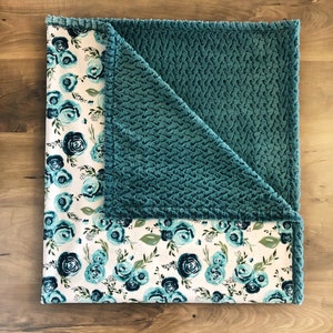 Women’s and Girls Teal Rose Minky Blanket