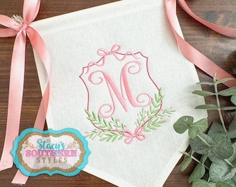 Monogrammed Door Hanger, Baby Door Hanger, Pretty Hospital Newborn Door Hanger, Custom Baby Banner With Crest