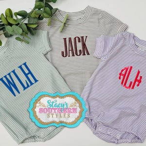 Premium Striped Bubble, Striped Romper, Monogrammed Romper, Personalized Romper