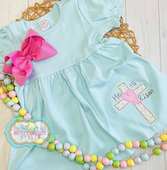He is Risen Aqua Tunic, Cross Easter Dress, Cross Easter Tunic