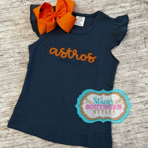 Houston Astros Flutter Sleeve Top, Baseball Shirt, Houston Astros Embroidered Shirt, Cute Baseball Top, Baseball Top and Ruffle Pants