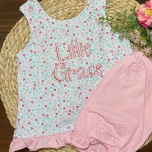 Floral Swing Back Outfit, Cute Girl&#39;s Summer Outfit, Floral Bloomer Set, Cute Monogrammed Girl&#39;s Outfit, Vacation Outfit, Beach Outfit