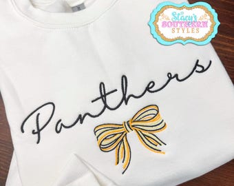 Embroidered School Spirit Sweatshirt, Custom Bow Sweatshirt, Custom Mascot Sweatshirt, Teacher Sweatshirt, Bow Mascot School Spirit Shirt
