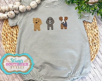 Cute Dog Baby Romper, Dog Lover Baby Outfit, Embroidered Dogs Baby Romper, Stitched Dogs Baby Bubble