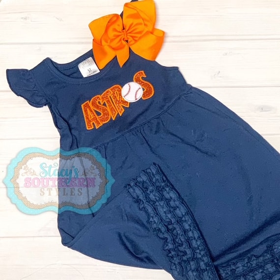 Houston Astros Dress, Baseball Fan Dress, Houston Astros Embroidered Dress,  Cute Baseball Dress