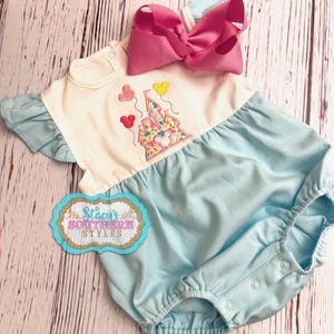 プリンセスロンパース、プリンセスキャッスルロンパース、マウスイヤーロンパース、テーマパーク衣装、プレミアムフリルスリーブバブルロンパース