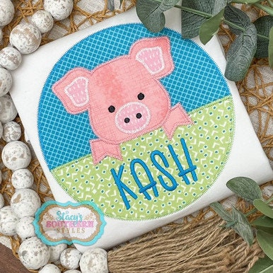 Pig Birthday Shirt, Cute Farm Themed Birthday Shirt, Appliqued Pig Birthday Shirt, Personalized Birthday Shirt