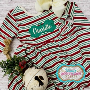 Personalized Christmas Dress, Striped Dress, Monogrammed Dress, Personalized Holiday Dress