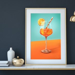 Bar Cart Aperol Spritz Art Print / Cartel de arte de cóctel / Regalo de mixología para ella / Alcohol Sign Bar / Bar Cart Decor