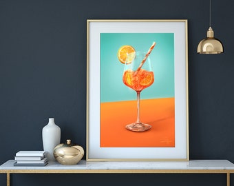 Bar Cart Aperol Spritz Art Print | Cocktail Art Poster | Mixology Gift for Her | Alcohol Sign Bar | Bar Cart Decor