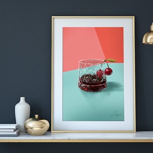 Bar Cart Višnjevača Cherry Liqueur Art Print | Cocktail Art Poster | Mixology Gift for Her | Alcohol Sign Bar | Bar Cart Decor