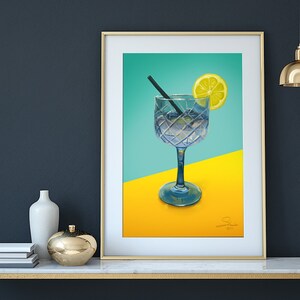 Chariot de bar Gin Tonic Art Print | Décor de chariot de bar | Affiche de cocktails | Signe de boisson signature | Affiche d’art de cocktail | Cadeau de mixologie pour elle