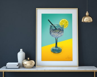 Bar Cart Gin Tonic Art Print | Bar Cart Decor | Cocktail Poster | Signature Drink Sign | Cocktail Art Poster | Mixology Gift for Her