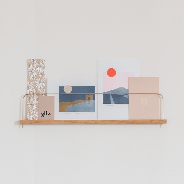 Photo, Polaroid & Postcard shelf in solid chestnut wood and solid brass. Handmade in France