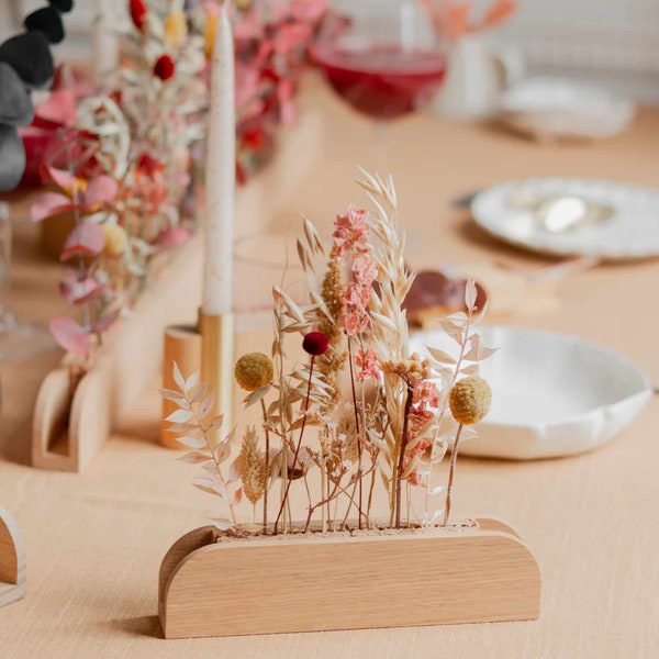Wooden stand with dried flowers made in Normandy