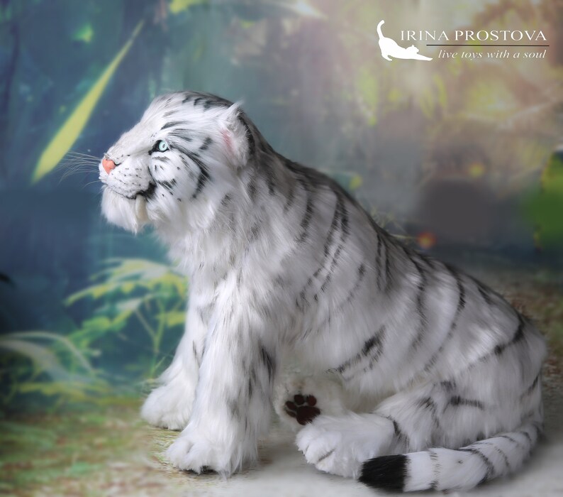 White Tiger cub plush toy Poseable art doll Realistic animals Etsy