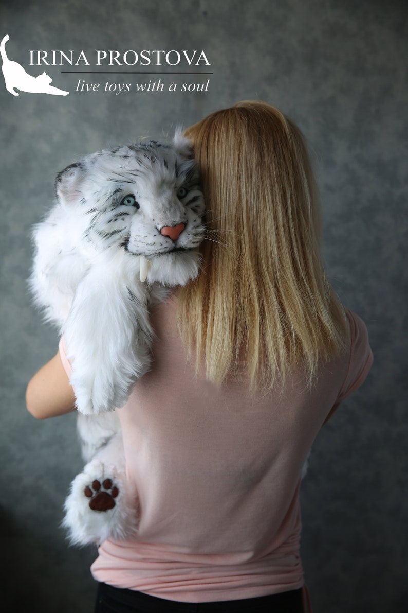 White Tiger cub plush toy Poseable art doll Realistic animals Etsy
