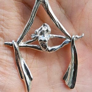 Aerial silks, sterling silver, aerial sport, aerial circus pendant, aerial yoga, aerial hammock, Silver Gymnast, Circus Jewelry, Pole dance
