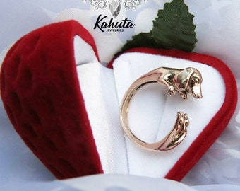 Dachshund ring made of 925 sterling silver or 14k gold.