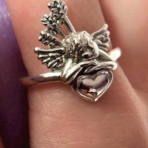 Cupid vintage ring,Cherub 14K yellow gold,talisman for lovers,Baby Angel jewelry,wedding ring,Sterling silver,retro antique Guardian Angel image 2