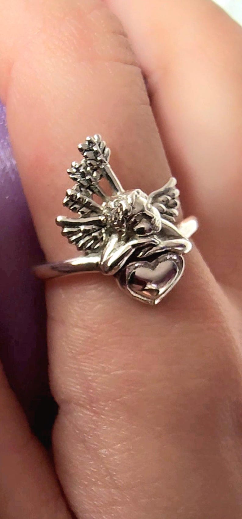 Cupid vintage ring,Cherub 14K yellow gold,talisman for lovers,Baby Angel jewelry,wedding ring,Sterling silver,retro antique Guardian Angel image 2