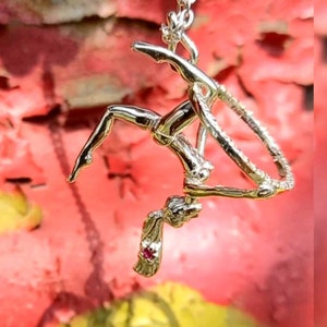 Luchtfoto hoepel ketting 925, Sterling zilver, antenne ring sieraden, acrobaat sieraden, Circus ketting, gymnastiek hanger, hanger voor yoga