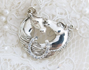 Horse heart Sterling silver pendant. Horse necklace,Sterling Silver,silver horseshoe,Horseback Riding,equestrian,Two Horses in a Heart