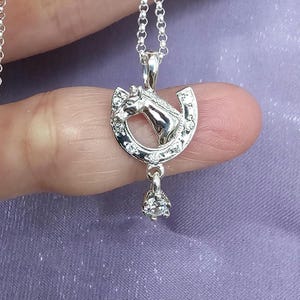 Horse pendant, sterling silver horse with a heart and a horseshoe