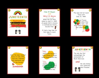 May include: A colorful infographic explaining the history of Juneteenth, a holiday celebrating the emancipation of enslaved African Americans in the United States. The infographic includes the text "Juneteenth National Independence Day", "How It Began and What It Means", "The news did not reach Texas until June 19, 1865", "Since the news reached Texas on June 19th, June was combined with nineteenth and the day became Juneteenth", "1980 Juneteenth became a state holiday in Texas called Emancipation Day", "2021 Juneteenth became a national holiday called Juneteenth National Independence Day", and "JUNETEENTH The only day that acknowledges the enslavement of Black Americans and the only holiday that celebrates their Freedom."