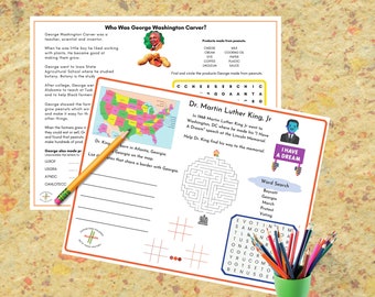 Black History Activity Worksheets - Dr. Martin Luther King Jr - George Washingtion Carver