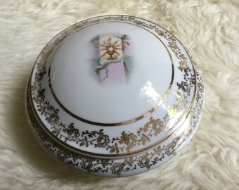 hand made limited edition Limoges Freyry antique floral jewelry box