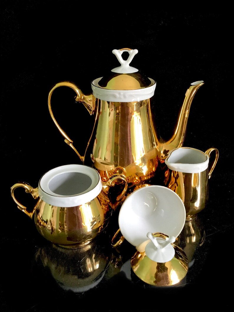Bavaria Porcelain Antique Tea Set Porcelain in Golden Color and White ...