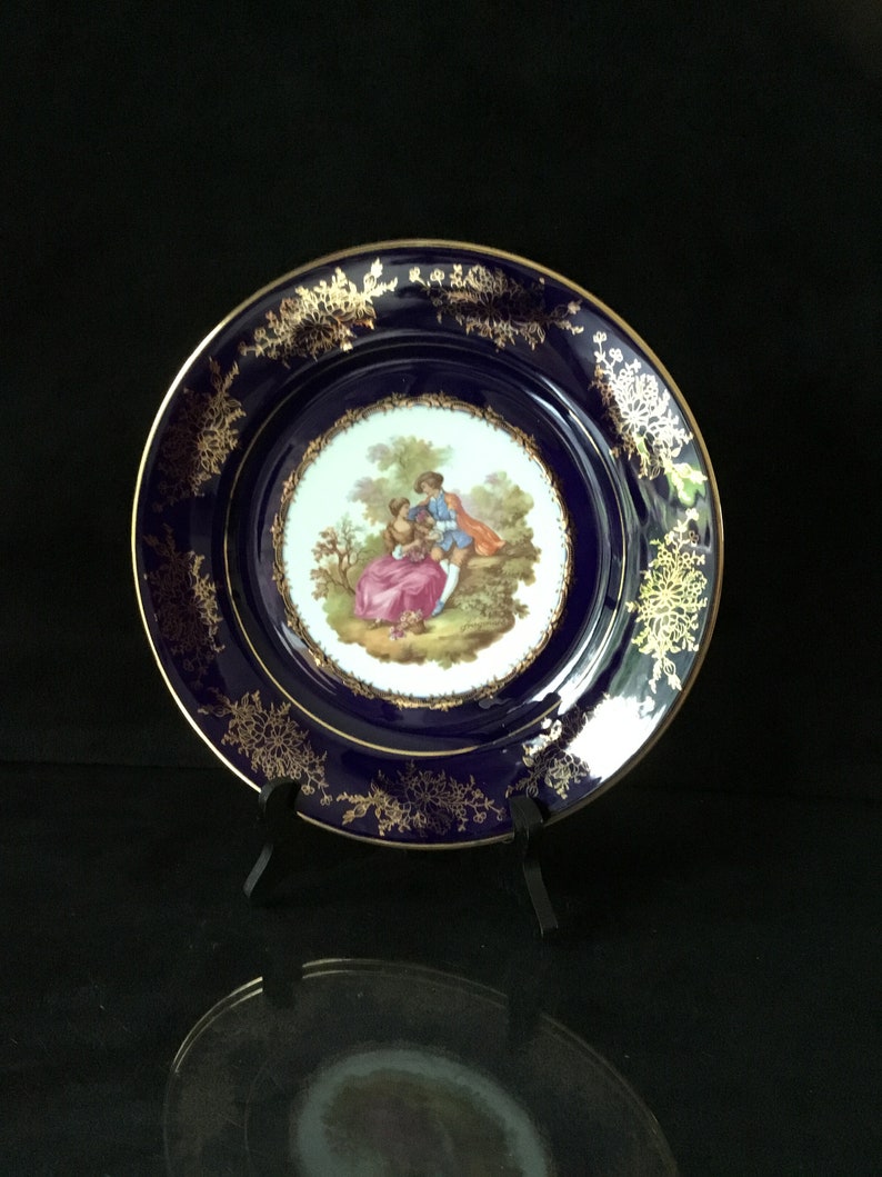 Limoges porcelain antique romantic plate in cobalt blue and | Etsy
