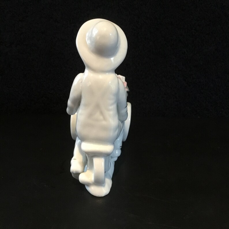 Art Deco French Figurine Porcelain U201cboy Delivering Flowers On A Bicycle U201d Rare Fine Art Ceramics Art Collectibles