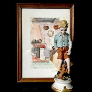 Vittorio sabadin Capodimonte porcelain vintage figurine porcelain boy and dog with Guarantee certificate