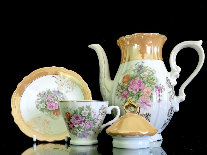 German Porcelain Antique Floral Tea Set With Golden Details. Etsy