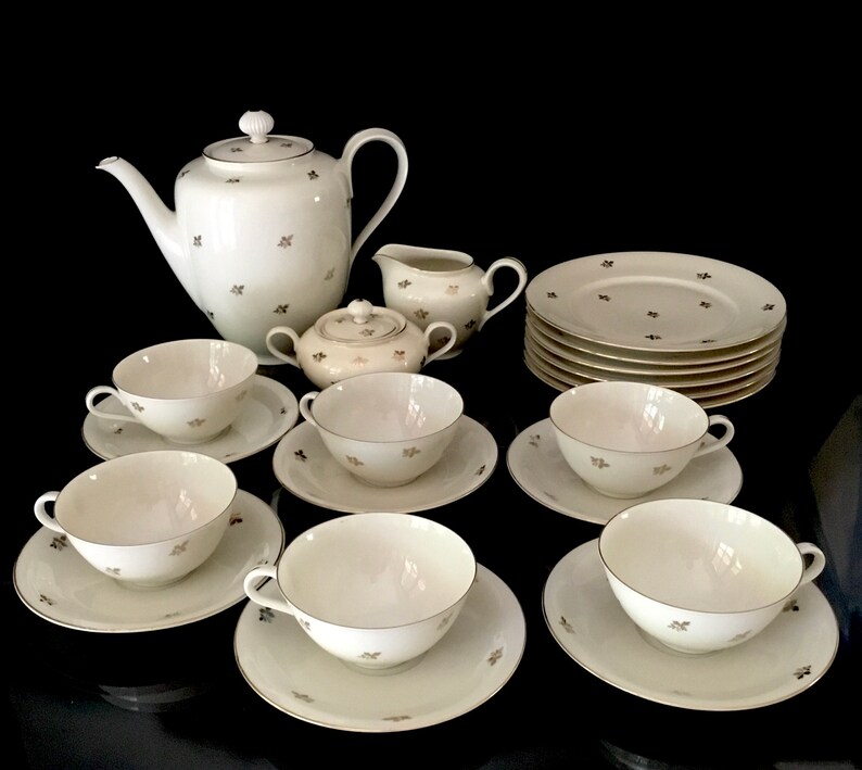 German porcelain antique tea set with golden flowers . Rare Etsy