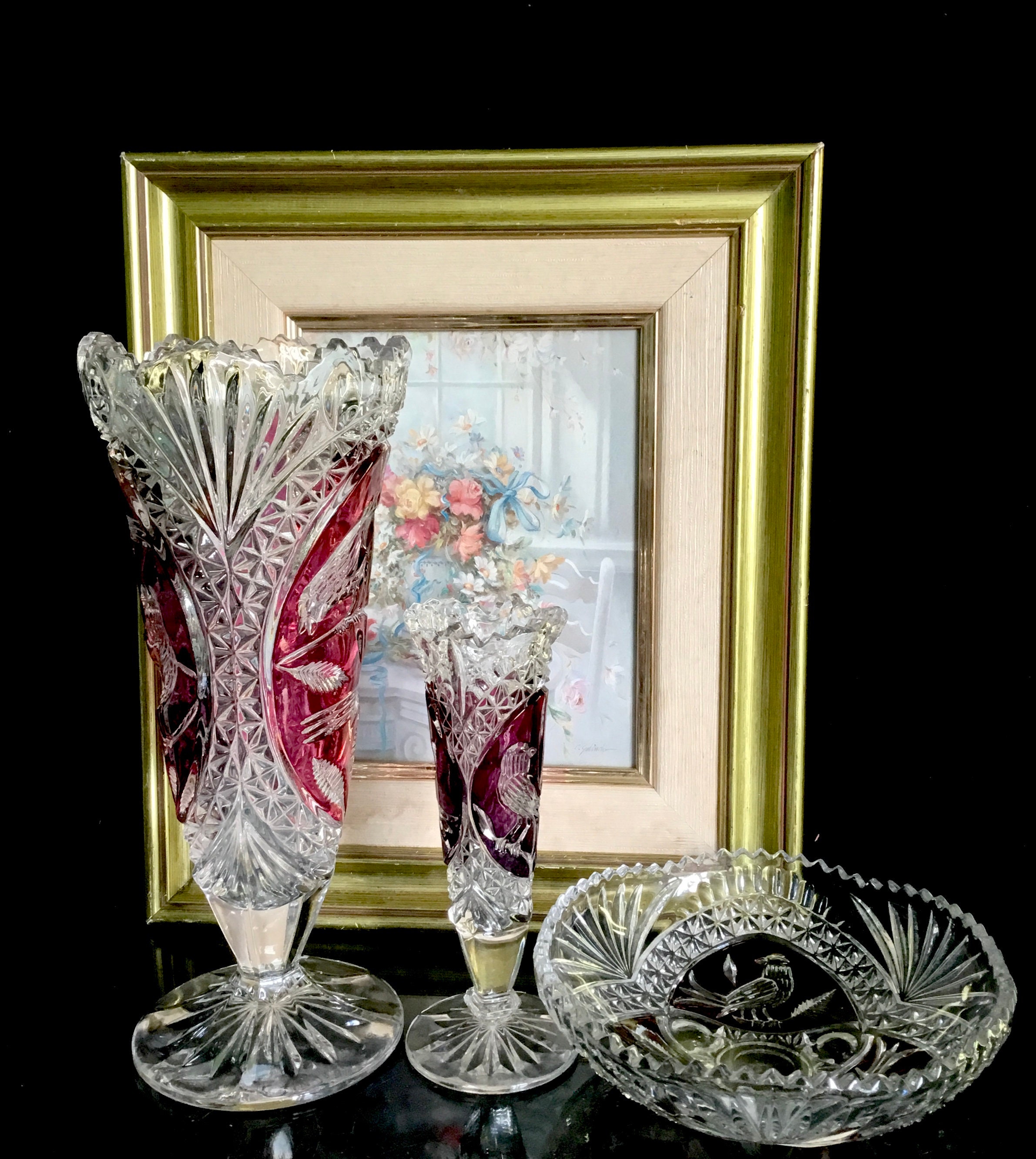Crystal Vintage Hofbauer Red Bird Crystal Vase/bottle/ashtray/bowl