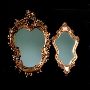 Antique Baroque Style Wall Mirror: Patinated Gold Resin Frame