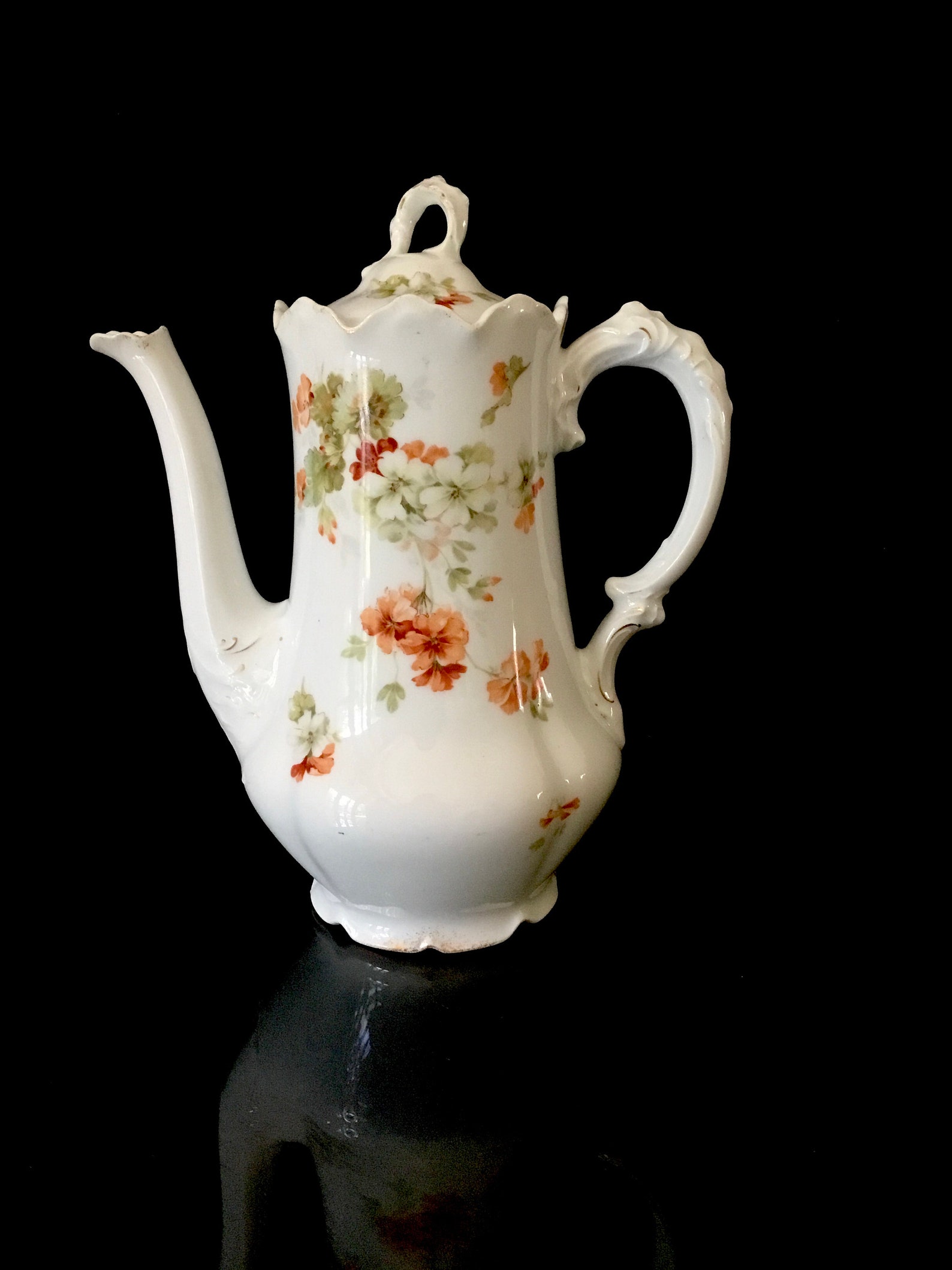 French Porcelain Antique Floral Teapot Art Nouveau. Rare Etsy