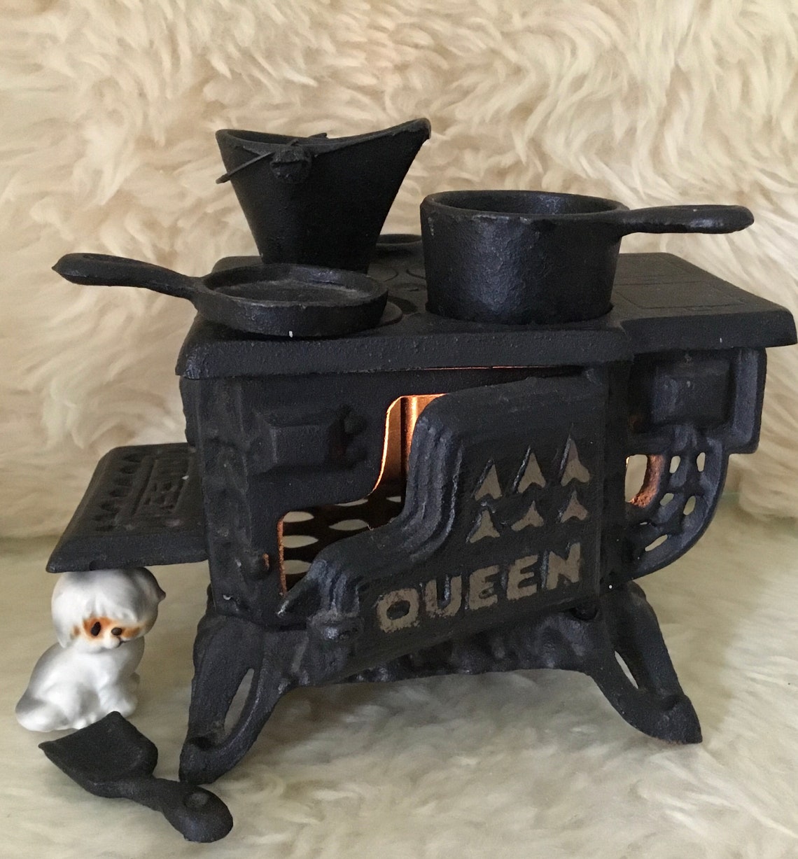 Antique Queen Brand Cast Iron Stove Toy With Iron Pots From | Etsy